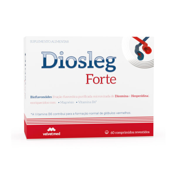 Embalagem branca e vermelha de Diosleg Forte
